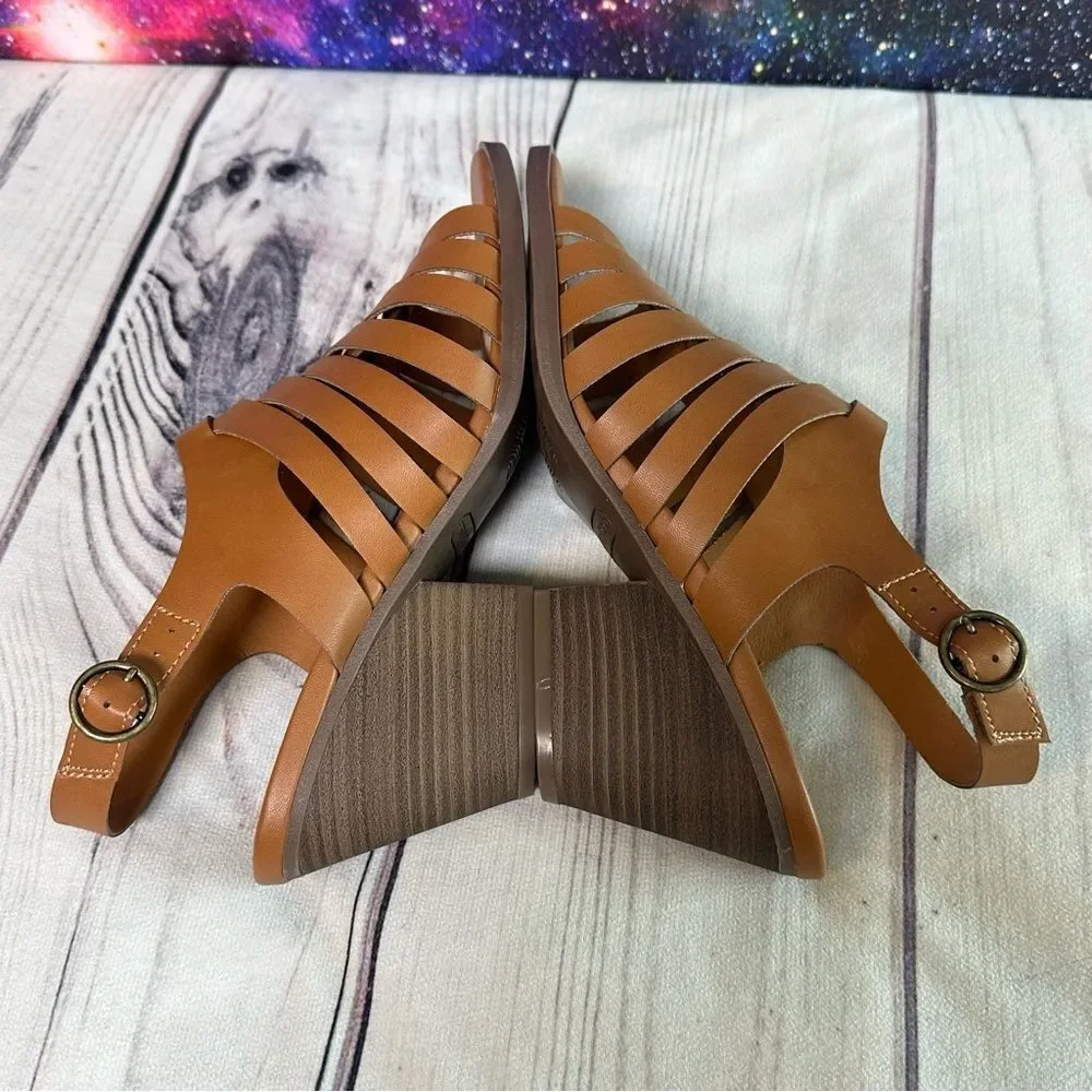 Frye and Co Sandals Womens Sz 11‎ Brown Galia Block Heel Vegan Leather Shoes